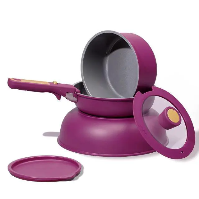 Alt view image 4 of 7 - Ceramic Pots and Pans Set, Nonstick Cookware Set Detachable Handle, 6pcs Induction Kitchen Cookware Sets Non Stick with Removable Handle, RV Cookware Set, Oven Safe, Purple
