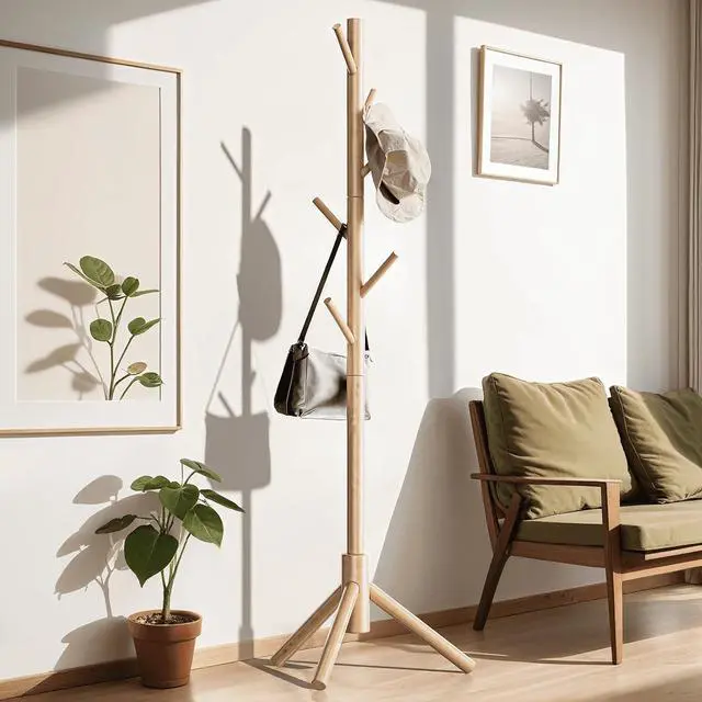 Main image of Coat Rack Stand with 3 Height Options and 8 Hooks Wooden Freestanding Coat Rack for Home, Office, Entryway, Hallway