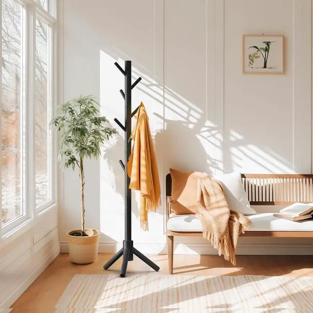 Alt view image 5 of 7 - Coat Rack Stand with 3 Height Options and 8 Hooks Wooden Freestanding Coat Rack for Home, Office, Entryway, Hallway