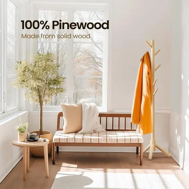 Alt view image 2 of 7 - Coat Rack Stand with 3 Height Options and 8 Hooks Wooden Freestanding Coat Rack for Home, Office, Entryway, Hallway