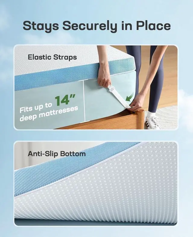 Alt view image 3 of 7 - Queen Size Memory Foam Mattress Topper, 3 Inch Cooling Gel Infused Mattress Topper with Soft Cover, CertiPUR-US and Oeko-TEX Certified, Suitable for Sofa, RV, Camping