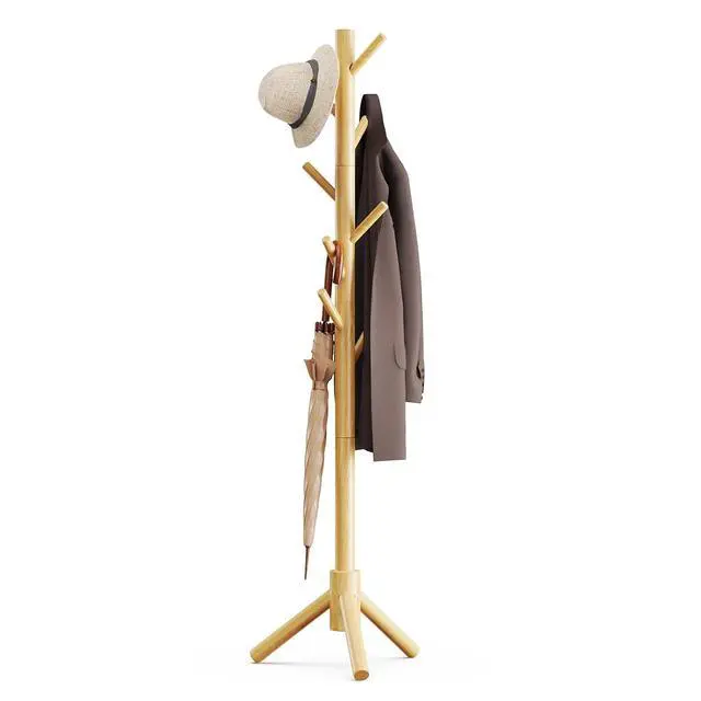 Alt view image 7 of 7 - Coat Rack Stand with 3 Height Options and 8 Hooks Wooden Freestanding Coat Rack for Home, Office, Entryway, Hallway