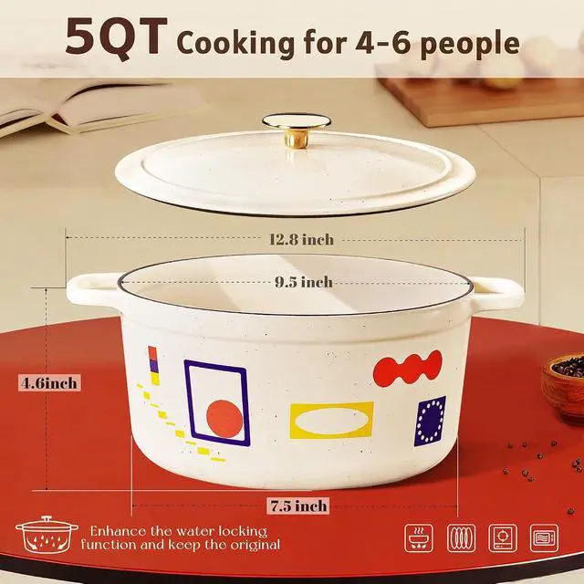 Alt view image 2 of 7 - Cast Iron Dutch Oven Pot with Lid, Enameled Dutch Ovens with Gift Box, Versatile Heavy-Duty Cookware for Sourdough Bread Baking, Braising, Stews, Roasting, Healthy & Non-Toxic, All Stovetop Compatible