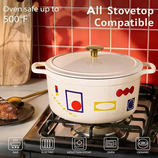 Alt view image 5 of 7 - Cast Iron Dutch Oven Pot with Lid, Enameled Dutch Ovens with Gift Box, Versatile Heavy-Duty Cookware for Sourdough Bread Baking, Braising, Stews, Roasting, Healthy & Non-Toxic, All Stovetop Compatible
