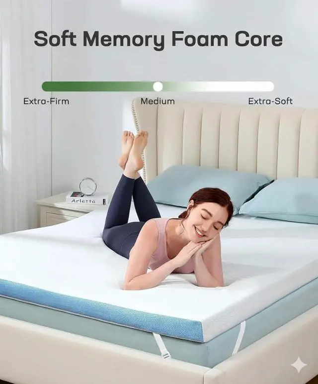 Alt view image 5 of 7 - Queen Size Memory Foam Mattress Topper, 3 Inch Cooling Gel Infused Mattress Topper with Soft Cover, CertiPUR-US and Oeko-TEX Certified, Suitable for Sofa, RV, Camping