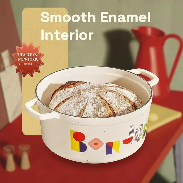 Alt view image 6 of 7 - Cast Iron Dutch Oven Pot with Lid, Enameled Dutch Ovens with Gift Box, Versatile Heavy-Duty Cookware for Sourdough Bread Baking, Braising, Stews, Roasting, Healthy & Non-Toxic, All Stovetop Compatible