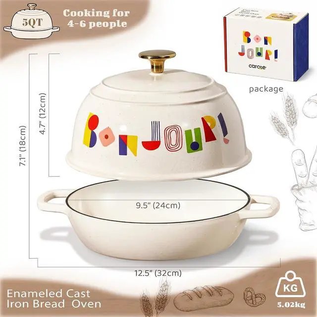Alt view image 2 of 7 - Cast Iron Dutch Oven Pot with Lid, Enameled Dutch Ovens with Gift Box, Versatile Heavy-Duty Cookware for Sourdough Bread Baking, Braising, Stews, Roasting, Healthy & Non-Toxic, All Stovetop Compatible