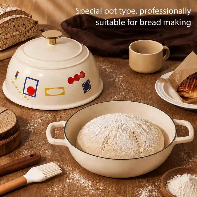 Alt view image 6 of 7 - Cast Iron Dutch Oven Pot with Lid, Enameled Dutch Ovens with Gift Box, Versatile Heavy-Duty Cookware for Sourdough Bread Baking, Braising, Stews, Roasting, Healthy & Non-Toxic, All Stovetop Compatible