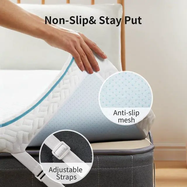 Alt view image 2 of 7 - 4 inch Non-Slip Design Gel Memory Foam Mattress Topper with Removable & Washable Cover for Cooling Sleep,Pressure Relief,CertiPUR-US Certified - King