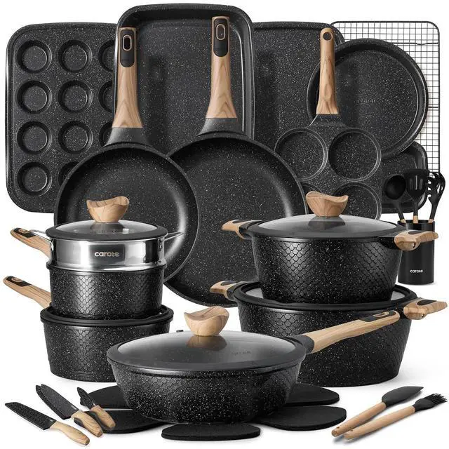 Main image of 39PCS Pots and Pans Set Non Stick, Cookware Set Pots and Pans Induction Cook Ware, Nonstick Kitchen Cooking, PFOA Free, Black