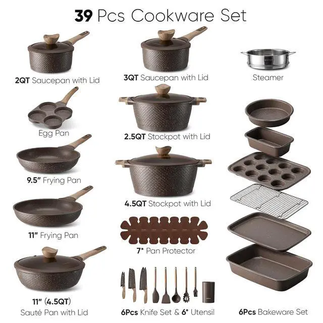 Alt view image 2 of 7 - 39PCS Pots and Pans Set Non Stick, Cookware Set Pots and Pans Induction Cook Ware, Nonstick Kitchen Cooking, PFOA Free, Black