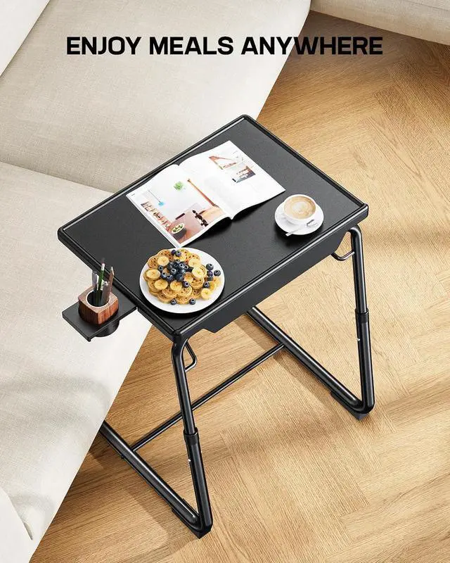 Alt view image 3 of 7 - Multifunctional TV Tray Table - 2 Packs Adjustable TV Dinner Tray Tables with 6 Height & 3 Tilt Angle, Folding TV Trays with Cup Holder for Bed & Sofa, for Eating & Reading