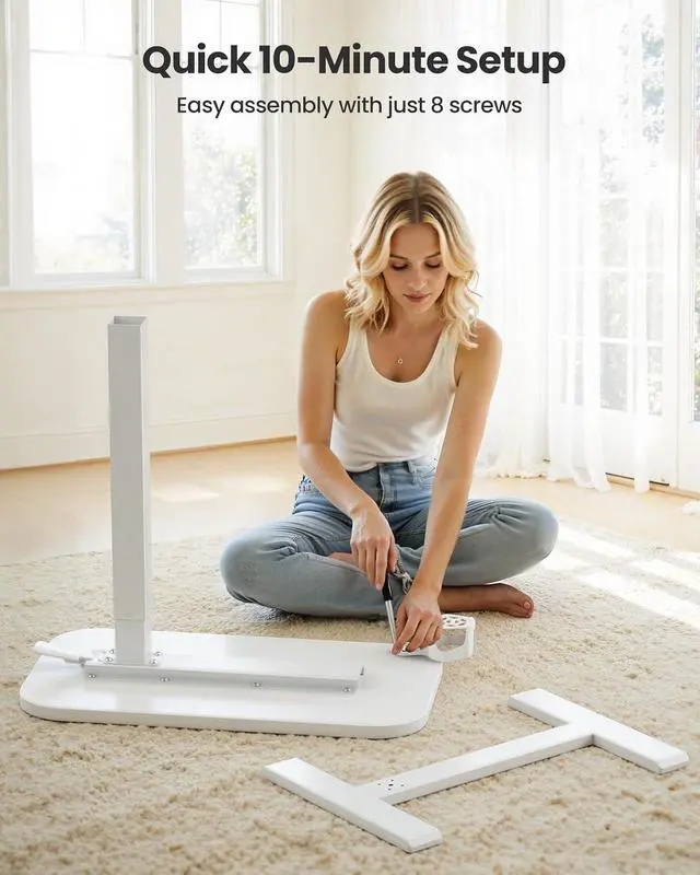 Alt view image 6 of 7 - 32×16 Overbed Table with Hidden Wheels, Pneumatic Adjustable Bedside Table, Mobile Rolling Table with 360° Hideable Cup Holder, White
