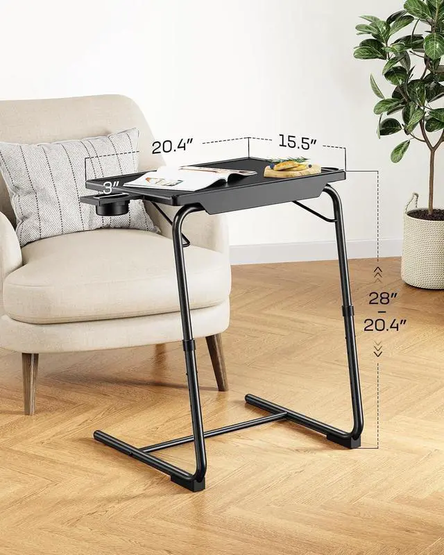 Alt view image 2 of 7 - Multifunctional TV Tray Table - 2 Packs Adjustable TV Dinner Tray Tables with 6 Height & 3 Tilt Angle, Folding TV Trays with Cup Holder for Bed & Sofa, for Eating & Reading