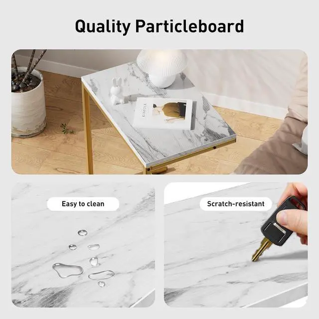 Alt view image 5 of 6 - C Shaped End Table, Vintage Side Table for Couch, Laptop, Coffee, Snack, Sofa Side End Table C Shape for Living Room, 27"(H) x 19.7"(W) x 12.6"(D), Marble