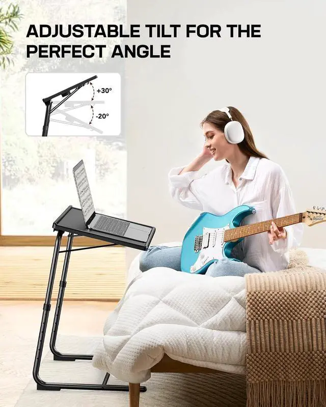 Alt view image 5 of 7 - Multifunctional TV Tray Table - 2 Packs Adjustable TV Dinner Tray Tables with 6 Height & 3 Tilt Angle, Folding TV Trays with Cup Holder for Bed & Sofa, for Eating & Reading