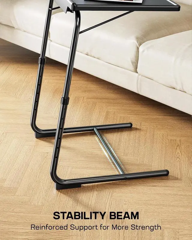 Alt view image 6 of 7 - Multifunctional TV Tray Table - 2 Packs Adjustable TV Dinner Tray Tables with 6 Height & 3 Tilt Angle, Folding TV Trays with Cup Holder for Bed & Sofa, for Eating & Reading