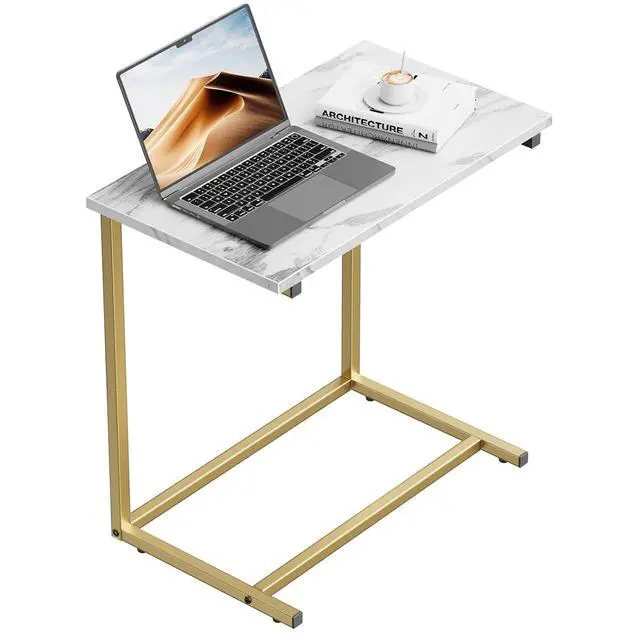 Alt view image 6 of 6 - C Shaped End Table, Vintage Side Table for Couch, Laptop, Coffee, Snack, Sofa Side End Table C Shape for Living Room, 27"(H) x 19.7"(W) x 12.6"(D), Marble
