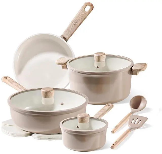 Main image of 12Pcs Ceramic Pots and Pans Set Non Stick, Healthy Cookware Set, PFAS/PFOA Free, Kitchen Cooking Set with Frying Pans, Taupe