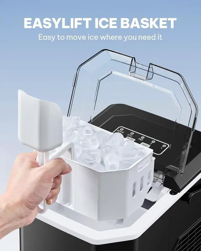Alt view image 2 of 7 - Ice Maker Countertop, Portable Ice Machine with Carry Handle, Self-Cleaning Ice Makers with Basket and Scoop, 9 Cubes in 6 Mins, 26 lbs per Day, Ideal for Home, Kitchen, Camping, RV