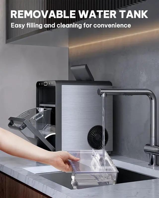 Alt view image 3 of 7 - Nugget Ice Maker Countertop with WiFi Function - 44lbs/24h Crushed Ice Machine, Front Pull-Out Water Tank & Removable Basket, Stainless Steel Finish for Home Kitchen