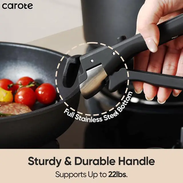 Alt view image 6 of 7 - 25pcs Pots and Pans Set Non Stick, Cookware Sets, Kitchen Set, Oven/Dishwasher/Fridge Safe, Space Saving Pots Set, Nonstick Set with Versatile Detachable Handle with Knife Set, Jet Black