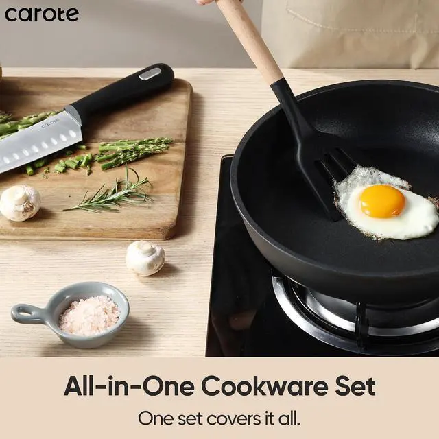 Alt view image 5 of 7 - 25pcs Pots and Pans Set Non Stick, Cookware Sets, Kitchen Set, Oven/Dishwasher/Fridge Safe, Space Saving Pots Set, Nonstick Set with Versatile Detachable Handle with Knife Set, Jet Black