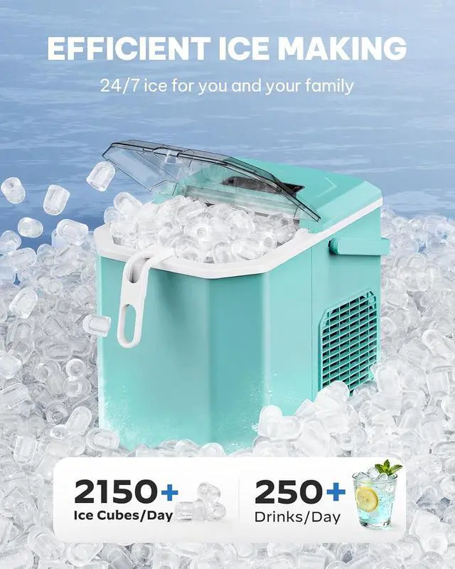Alt view image 3 of 7 - Ice Maker Countertop, Portable Ice Machine with Carry Handle, Self-Cleaning Ice Makers with Basket and Scoop, 9 Cubes in 6 Mins, 26 lbs per Day, Ideal for Home, Kitchen, Camping, RV