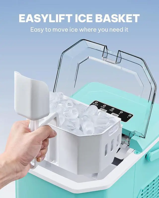 Alt view image 5 of 7 - Ice Maker Countertop, Portable Ice Machine with Carry Handle, Self-Cleaning Ice Makers with Basket and Scoop, 9 Cubes in 6 Mins, 26 lbs per Day, Ideal for Home, Kitchen, Camping, RV