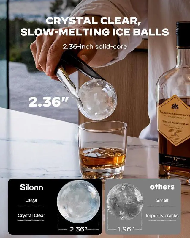 Alt view image 5 of 7 - 2.4 Sphere Ice Maker Countertop, Clear Ice Ball Maker Machine with Crystal Sphere & Rapid Sphere Technology, 3 pcs in 40 Mins, 100 pcs/Day, Self-Cleaning Ice Maker Ideal for Whiskey
