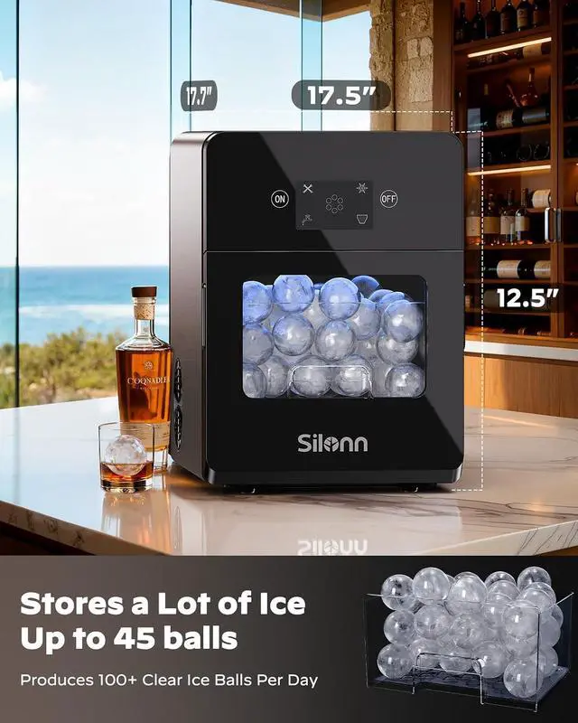 Alt view image 6 of 7 - 2.4 Sphere Ice Maker Countertop, Clear Ice Ball Maker Machine with Crystal Sphere & Rapid Sphere Technology, 3 pcs in 40 Mins, 100 pcs/Day, Self-Cleaning Ice Maker Ideal for Whiskey