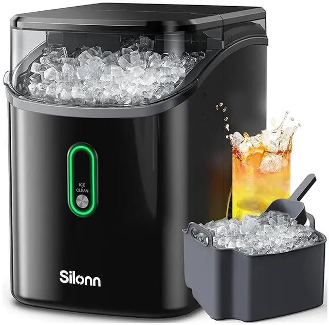 Main image of Nugget Ice Maker Countertop, Pebble Ice Makers with Crushed Soft Chewable Ice, 33lbs Per Day with Scoop, Pellet Portable Ice Machines with Auto-Cleaning for Home, Kitchen, Office, Black