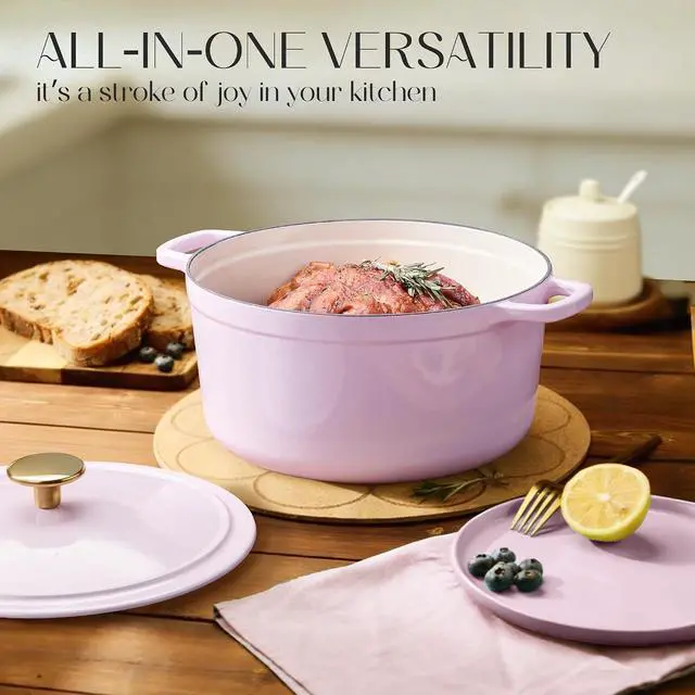 Alt view image 7 of 7 - 5QT Enameled Cast Iron Dutch Oven Pot with Lid, Heavy-Duty Dutch Ovens for Sourdough Bread Baking, Braising, Roasting, Dual Handles, Healthy & Non-Toxic, All Stovetop Compatible, Oven Safe up to 500°