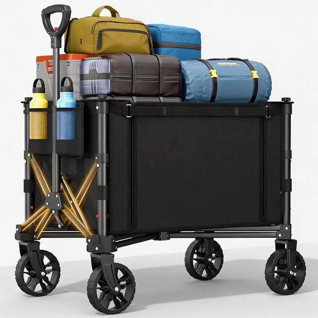 Main image of Foldable Wagon Cart, 360LBS Portable Collapsible Wagon Cart, 120L Capacity Utility Cart with 2 Cup Holder for Groceries, Camping, Shopping, Garden, Beach,