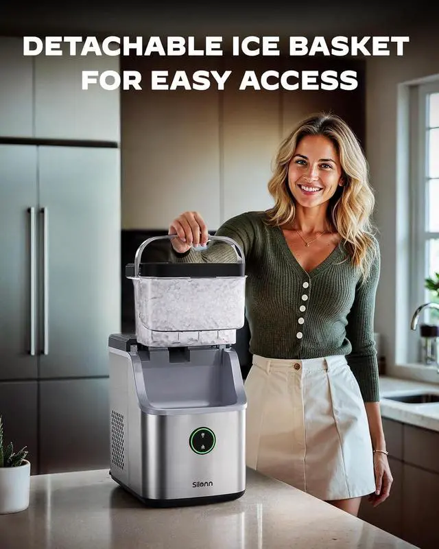 Alt view image 2 of 7 - Nugget Ice Maker Countertop, Ice Basket with Handle, Quiet Operation & Self Cleaning Ice Machine, Chewable Ice, 33 lbs/24H, Portable Pellet Ice Maker with Scoop for Home, Kitchen and Office