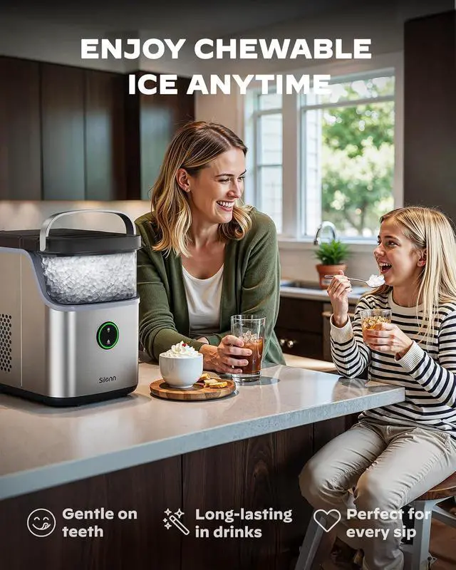 Alt view image 3 of 7 - Nugget Ice Maker Countertop, Ice Basket with Handle, Quiet Operation & Self Cleaning Ice Machine, Chewable Ice, 33 lbs/24H, Portable Pellet Ice Maker with Scoop for Home, Kitchen and Office