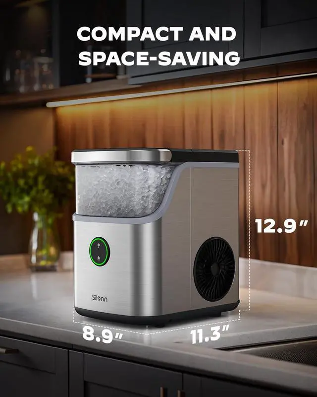 Alt view image 6 of 7 - Nugget Ice Maker Countertop, Ice Basket with Handle, Quiet Operation & Self Cleaning Ice Machine, Chewable Ice, 33 lbs/24H, Portable Pellet Ice Maker with Scoop for Home, Kitchen and Office