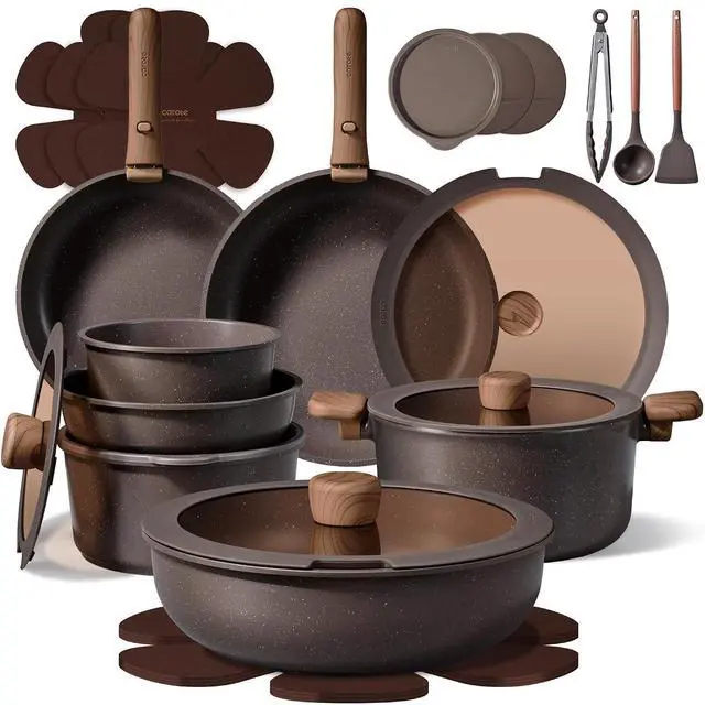 Main image of 27-Piece Pots and Pans Set Non Stick with Detachable Handle, Nonstick Cookware Sets, Kitchen Cooking Set - Camping Cookware, Dishwasher & Oven Safe, Induction Compatible