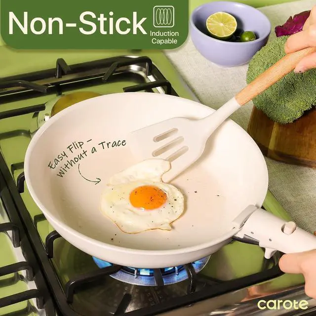 Alt view image 3 of 5 - 19pcs Pots and Pans Set Non Stick, Ceramic Cookware Sets, Oven/Fridge Safe, Space Saving Pots Set, Nonstick Cooking Set with Versatile Detachable Handle, Induction RV Set, Cream White