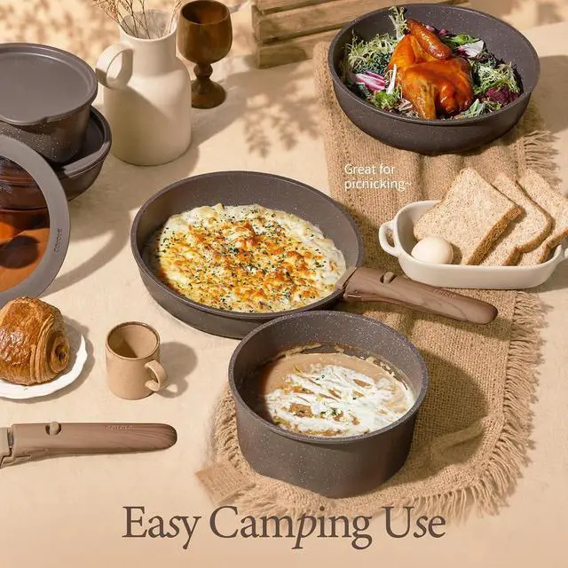 Alt view image 6 of 7 - 27-Piece Pots and Pans Set Non Stick with Detachable Handle, Nonstick Cookware Sets, Kitchen Cooking Set - Camping Cookware, Dishwasher & Oven Safe, Induction Compatible