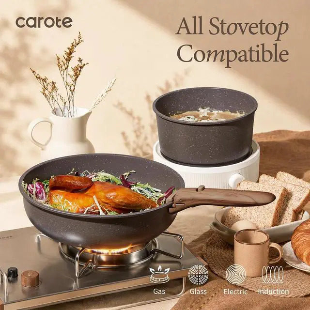 Alt view image 5 of 7 - 27-Piece Pots and Pans Set Non Stick with Detachable Handle, Nonstick Cookware Sets, Kitchen Cooking Set - Camping Cookware, Dishwasher & Oven Safe, Induction Compatible