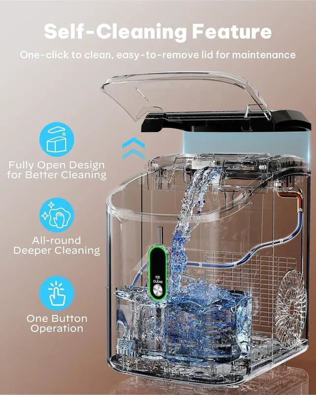 Alt view image 4 of 7 - Nugget Ice Maker Countertop, Pellet Ice Machine with Self-Cleaning Function, Sonic Ice Maker Produces 36lbs of Chewable Ice in 24 Hours, Ideal for Home Kitchen and Office (Black)