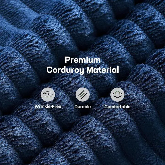 Alt view image 7 of 7 - 66" Futon Sofa Bed, Convertible Corduroy Futon Couch with Adjustable Backrest & Armrests, Small Sleeper Sofa Loveseat for Living Room, Apartment, Blue