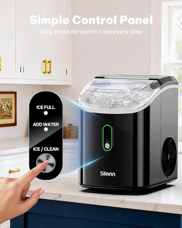 Alt view image 6 of 7 - Nugget Ice Maker Countertop, Pellet Ice Machine with Self-Cleaning Function, Sonic Ice Maker Produces 36lbs of Chewable Ice in 24 Hours, Ideal for Home Kitchen and Office (Black)