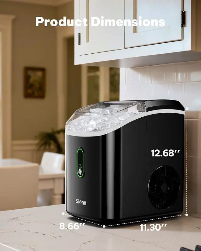 Alt view image 7 of 7 - Nugget Ice Maker Countertop, Pellet Ice Machine with Self-Cleaning Function, Sonic Ice Maker Produces 36lbs of Chewable Ice in 24 Hours, Ideal for Home Kitchen and Office (Black)
