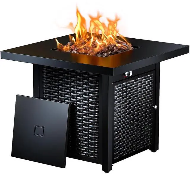 Main image of 28 Inch Propane Fire Pit CSA-Listed Outdoor Fire Pit Table, 50,000 BTU Steel Gas Fire Pits with Lid and Lava Rock, Add Warmth and Ambience to Parties On Patio Deck Garden,Black,CIFPT3-N1