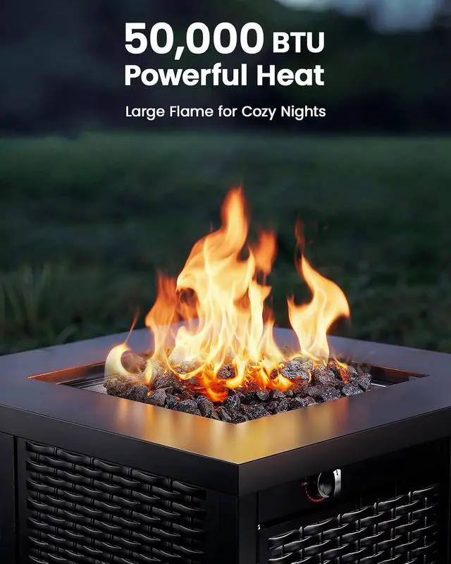 Alt view image 5 of 7 - 28 Inch Propane Fire Pit CSA-Listed Outdoor Fire Pit Table, 50,000 BTU Steel Gas Fire Pits with Lid and Lava Rock, Add Warmth and Ambience to Parties On Patio Deck Garden,Black,CIFPT3-N1
