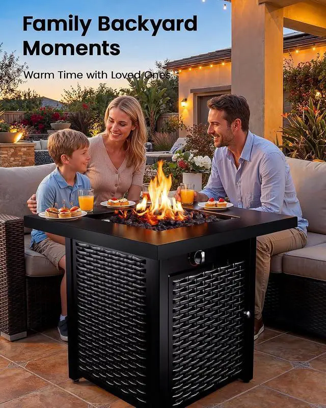 Alt view image 7 of 7 - 28 Inch Propane Fire Pit CSA-Listed Outdoor Fire Pit Table, 50,000 BTU Steel Gas Fire Pits with Lid and Lava Rock, Add Warmth and Ambience to Parties On Patio Deck Garden,Black,CIFPT3-N1