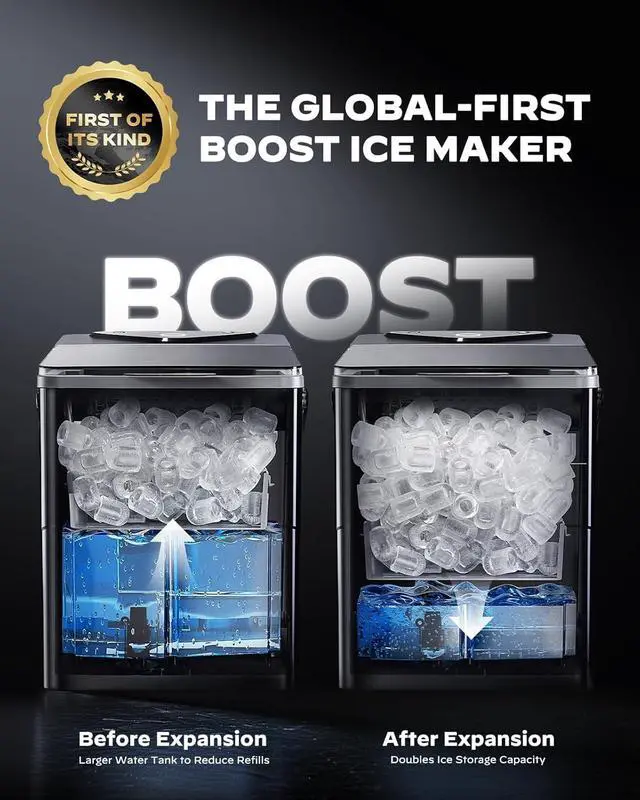 Alt view image 2 of 7 - Countertop Ice Maker with 2.5L Expandable Ice Basket, 26.5lbs/24H, 9 Cubes in 6 Mins, 2 Ice Sizes, Self-Cleaning & LED Touch Control for Home Kitchen Office