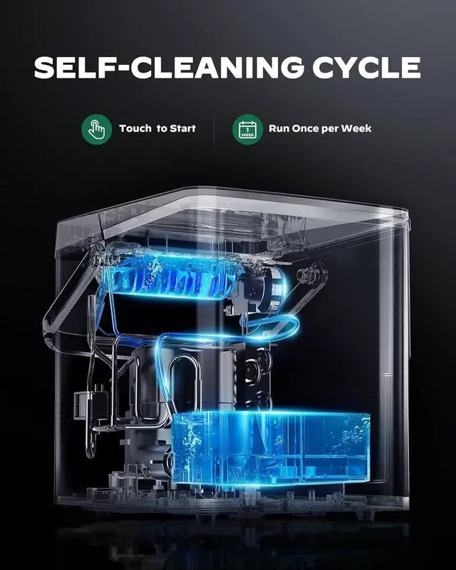 Alt view image 6 of 7 - Countertop Ice Maker with 2.5L Expandable Ice Basket, 26.5lbs/24H, 9 Cubes in 6 Mins, 2 Ice Sizes, Self-Cleaning & LED Touch Control for Home Kitchen Office